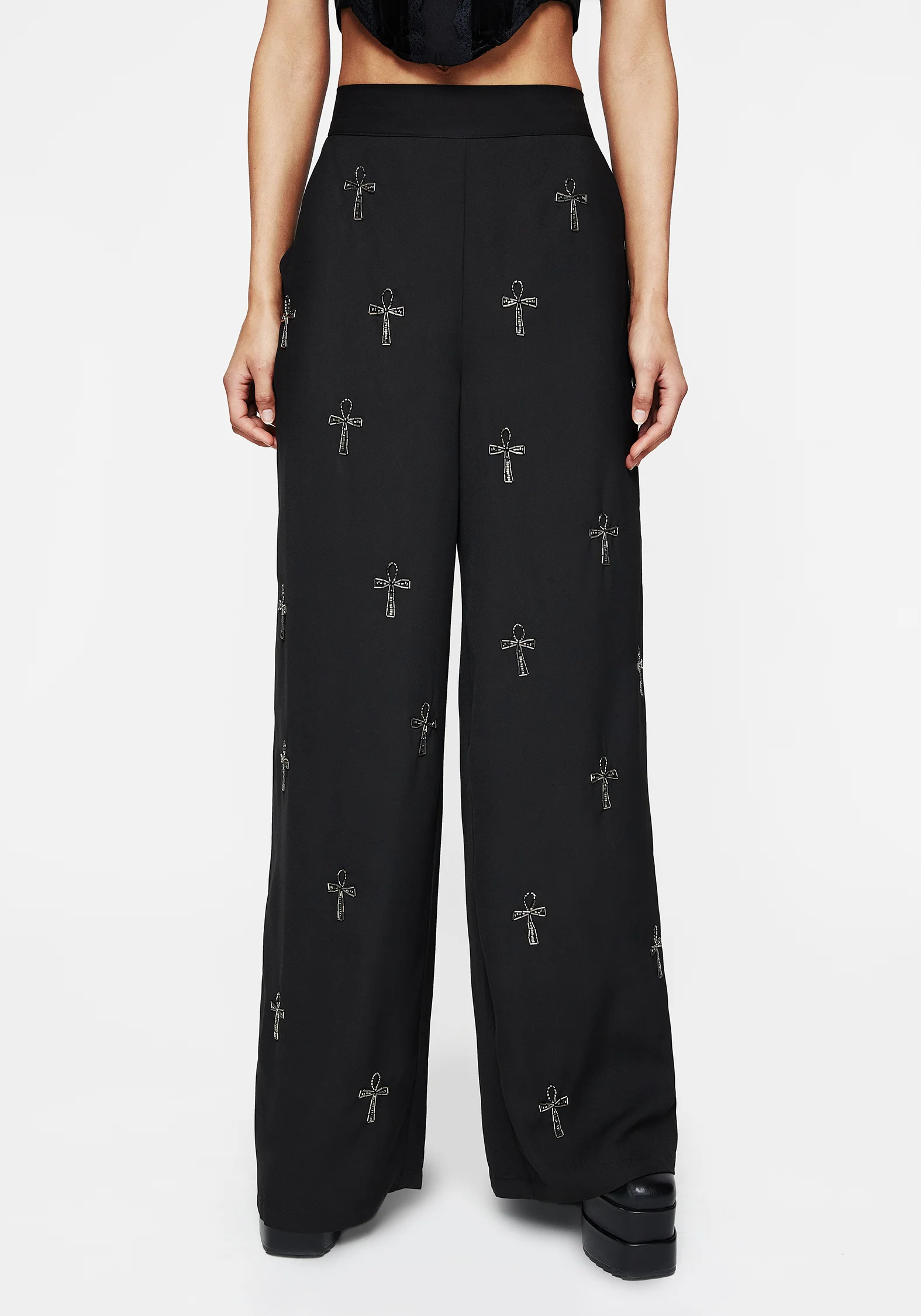 Ankh Beaded Chiffon Wide Leg Trousers - Image 4