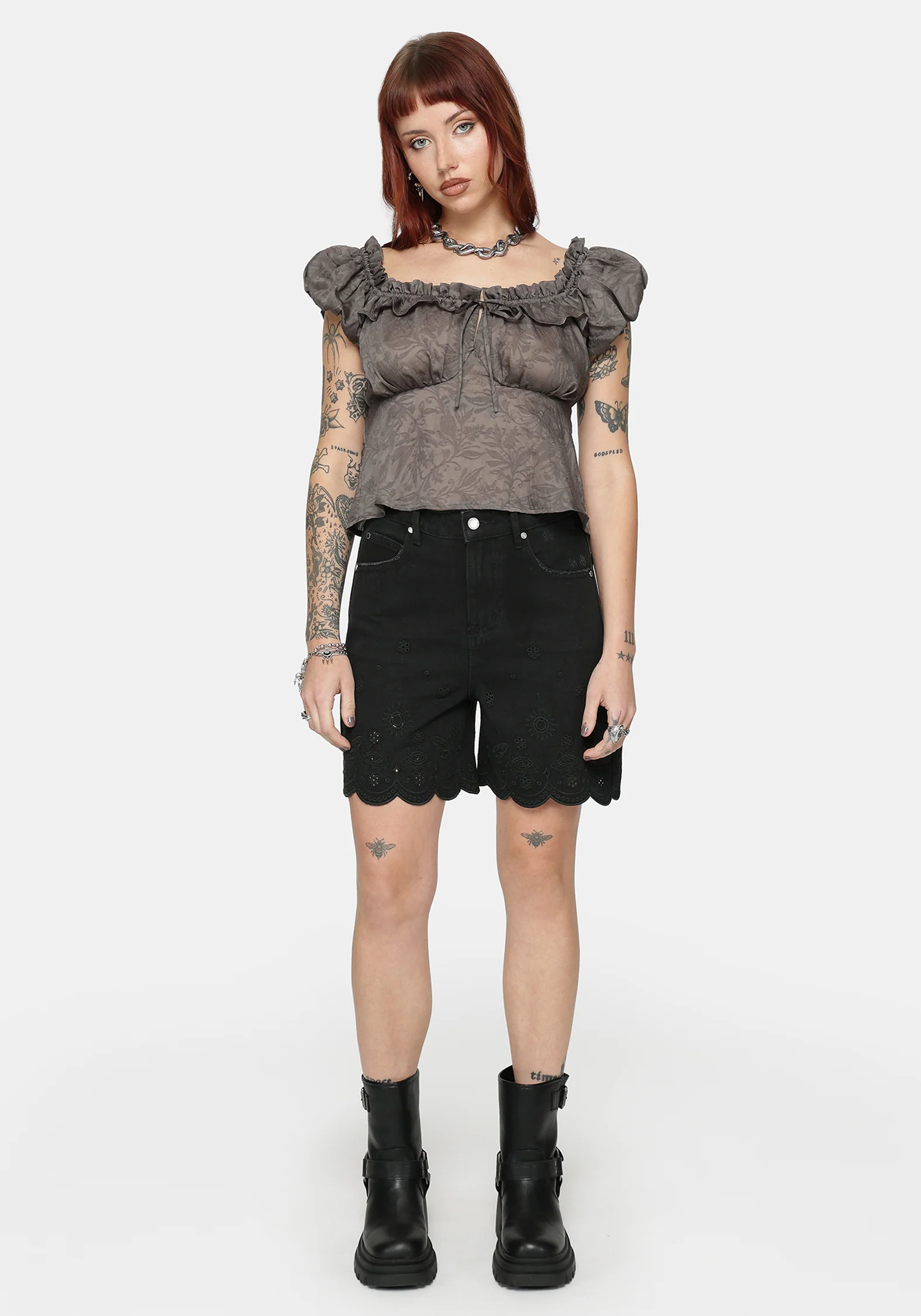 Ayr Broderie Longline Denim Short - Image 6