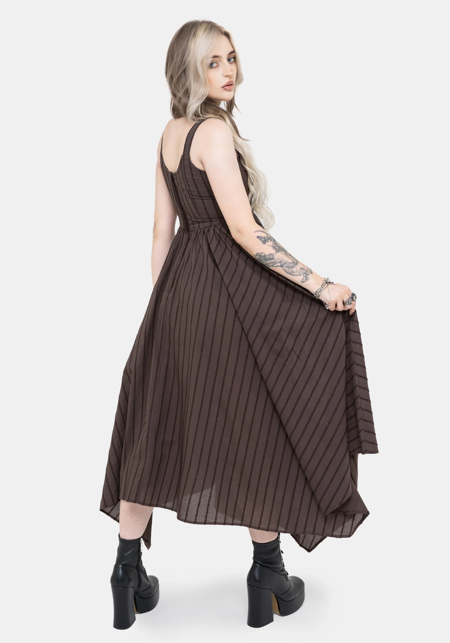 Blythe Handkerchief Hem Midaxi Dress - Brown - Image 3