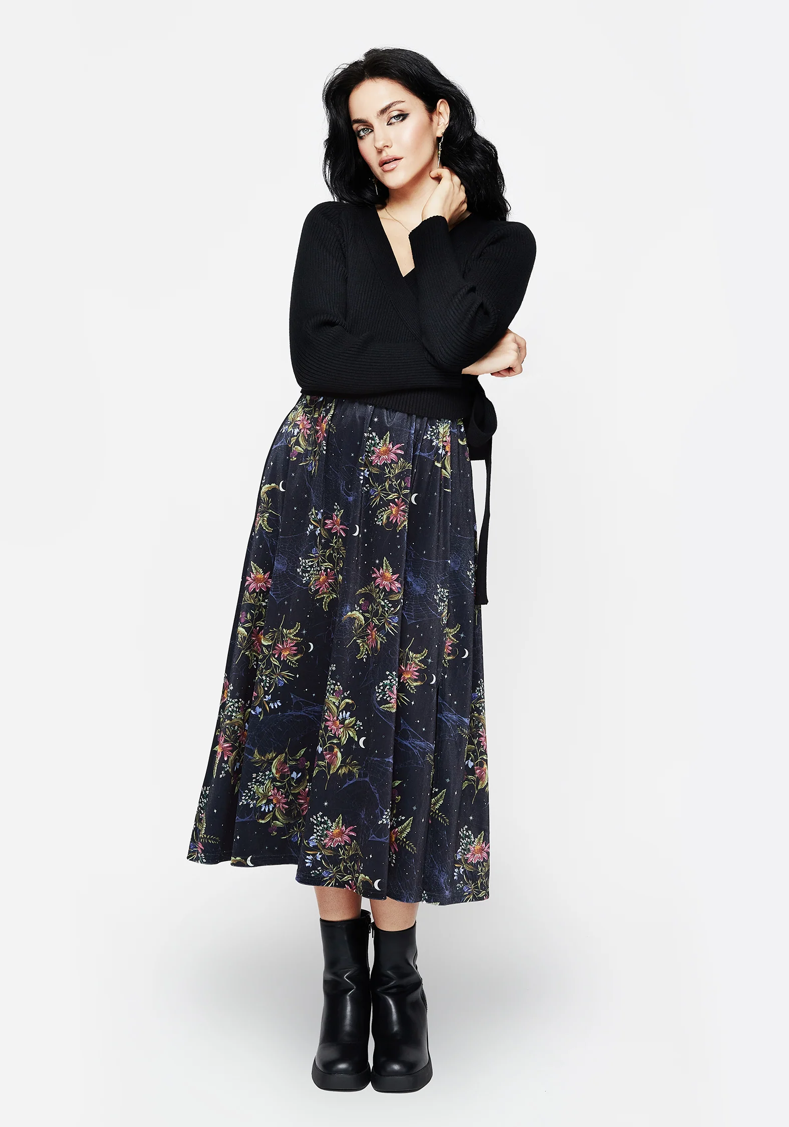 Cleome Floral Spiderweb Velour Midi Skirt - Image 5
