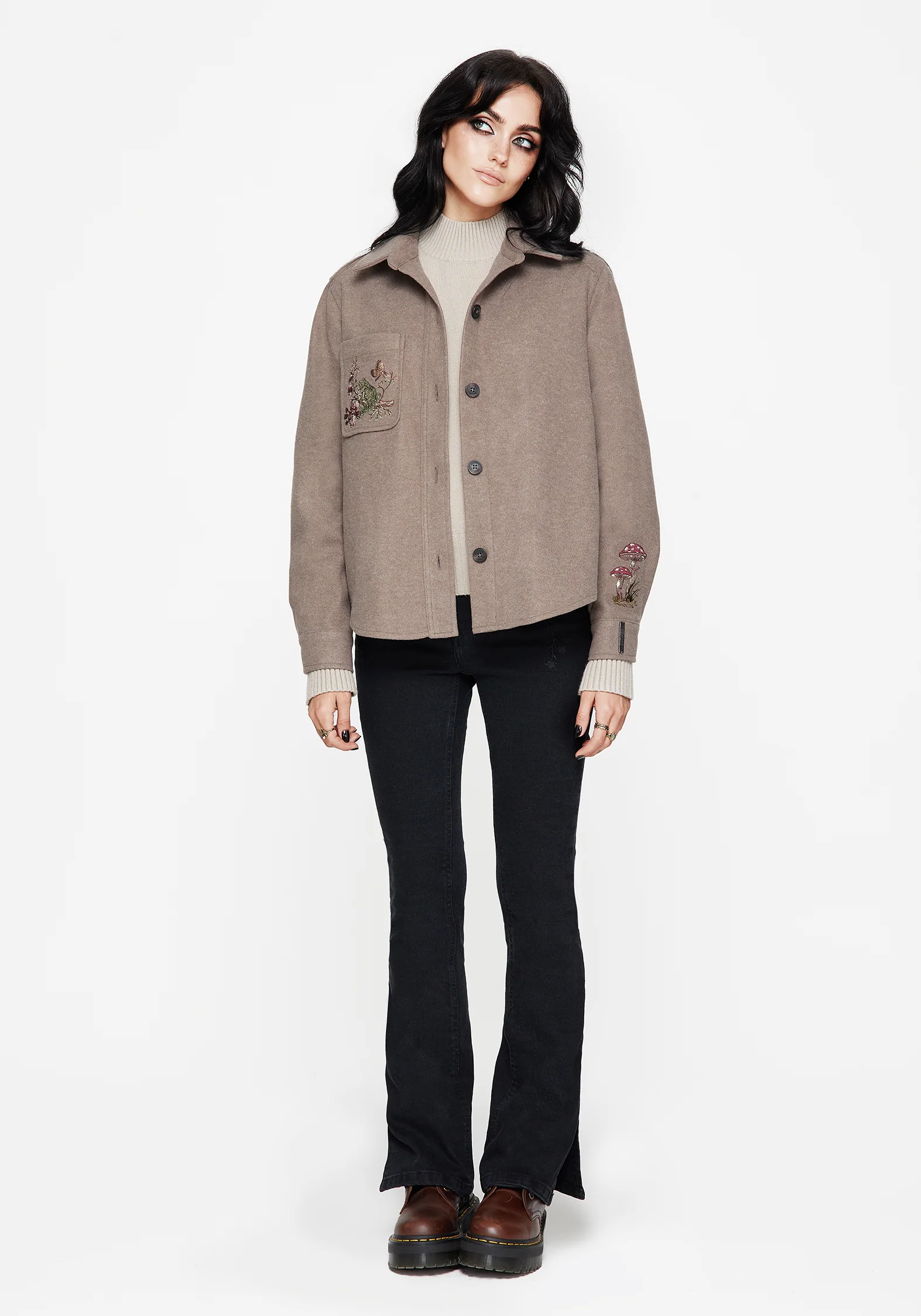 Cordelia Floral Frog Embroidered Pocket Front Shacket - Image 5