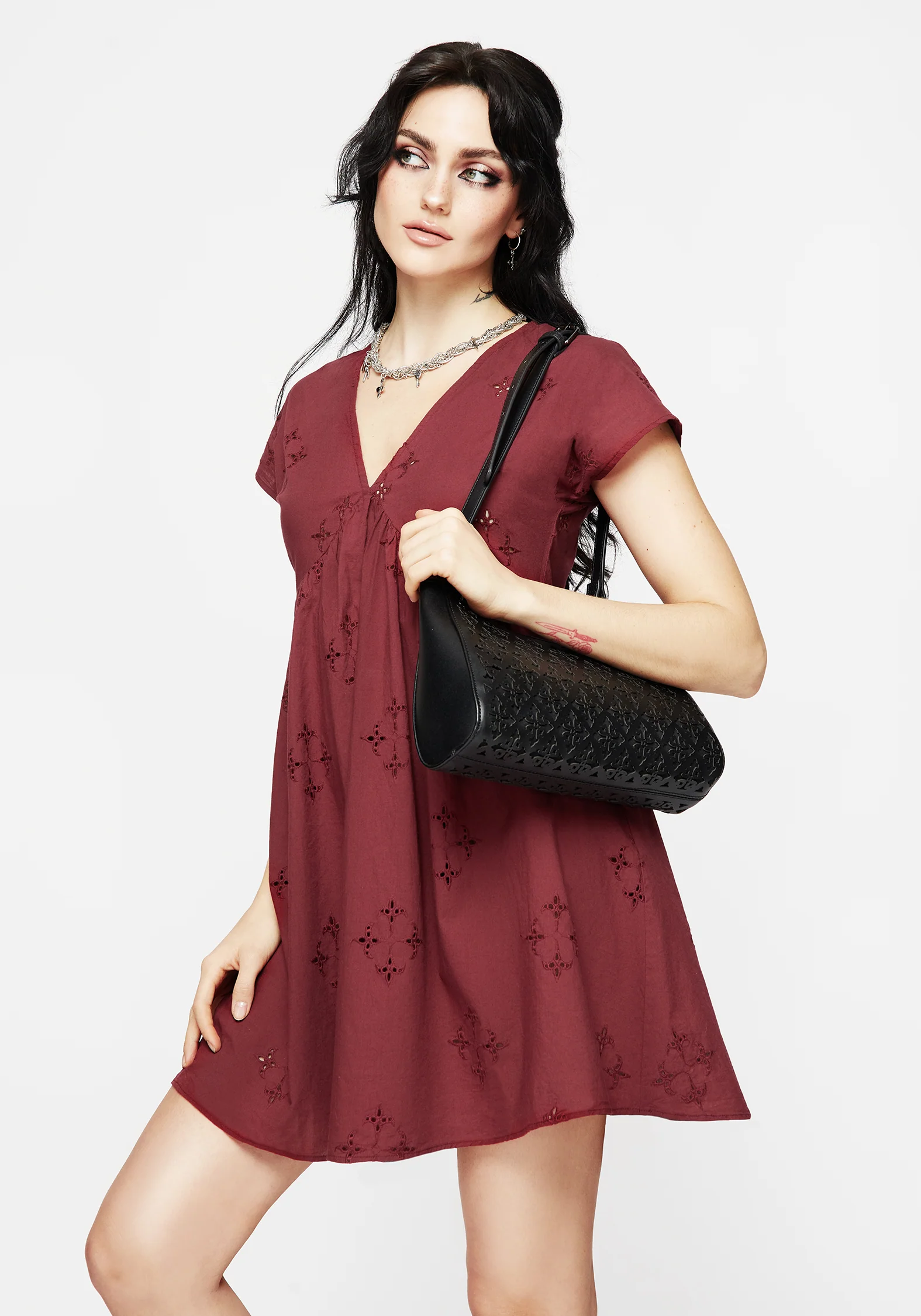 Crux Broderie Cotton Smock Mini Dress - Red - Image 5