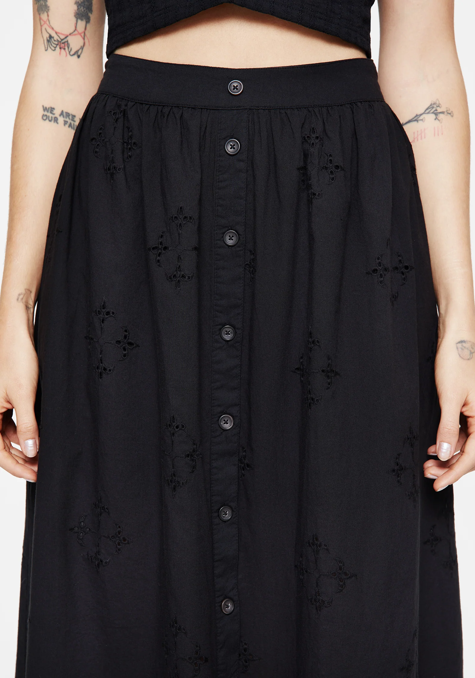 Crux Broderie Cotton Button Up Midi Skirt - Image 2