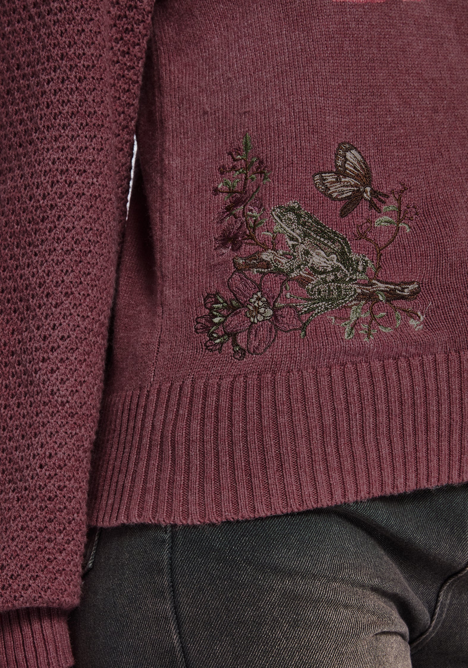 Dana Floral Moth Embroidered Sweater - Purple - Image 2