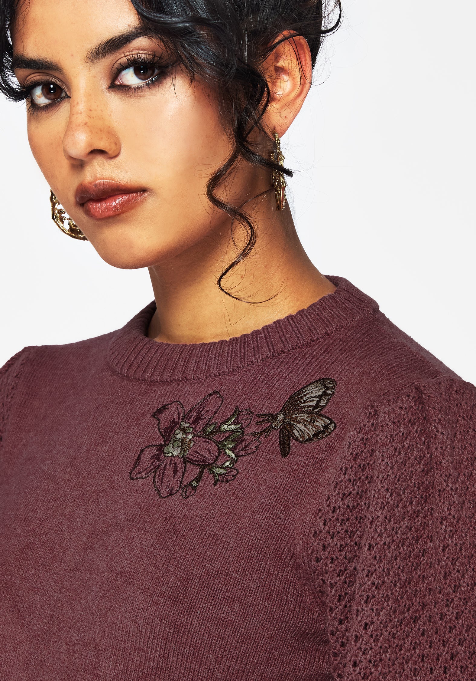 Dana Floral Moth Embroidered Sweater - Purple - Image 5