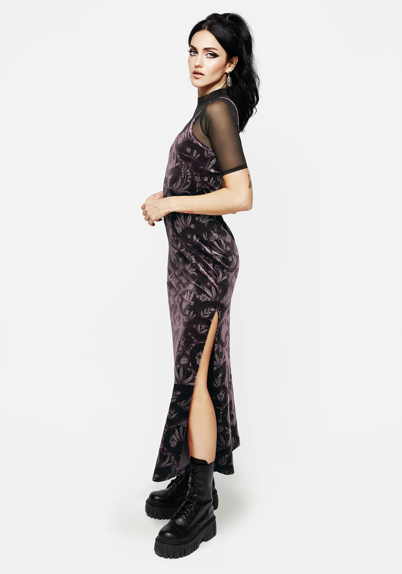 Deception Snake Foil Print Velour Maxi Slip Gown - Image 4