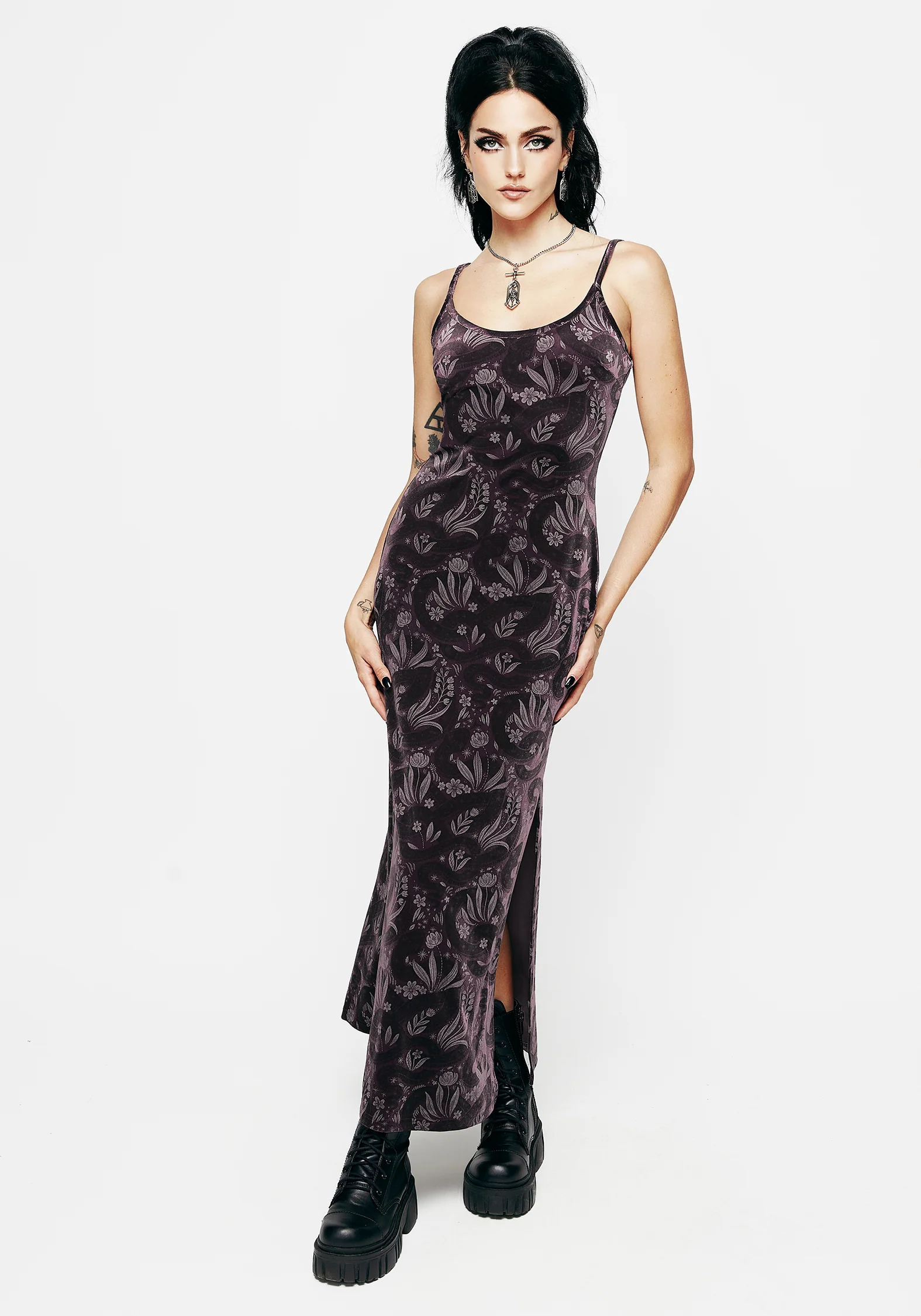 Deception Snake Foil Print Velour Maxi Slip Gown - Image 5