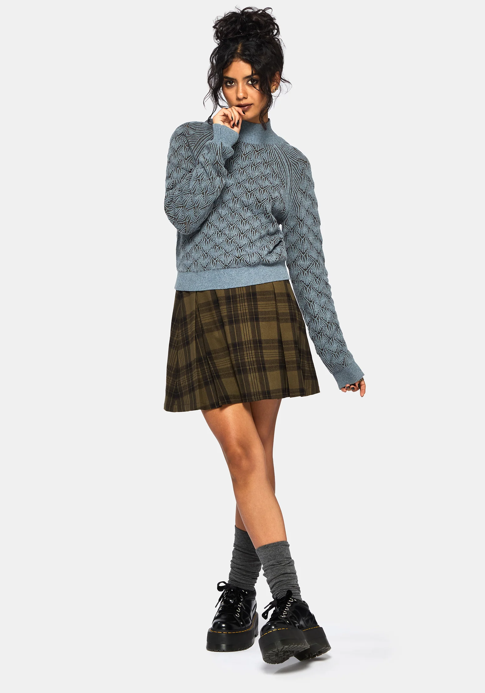 Edna Cotton Leaf Ribbed Funnel Neck Sweater - Image 6