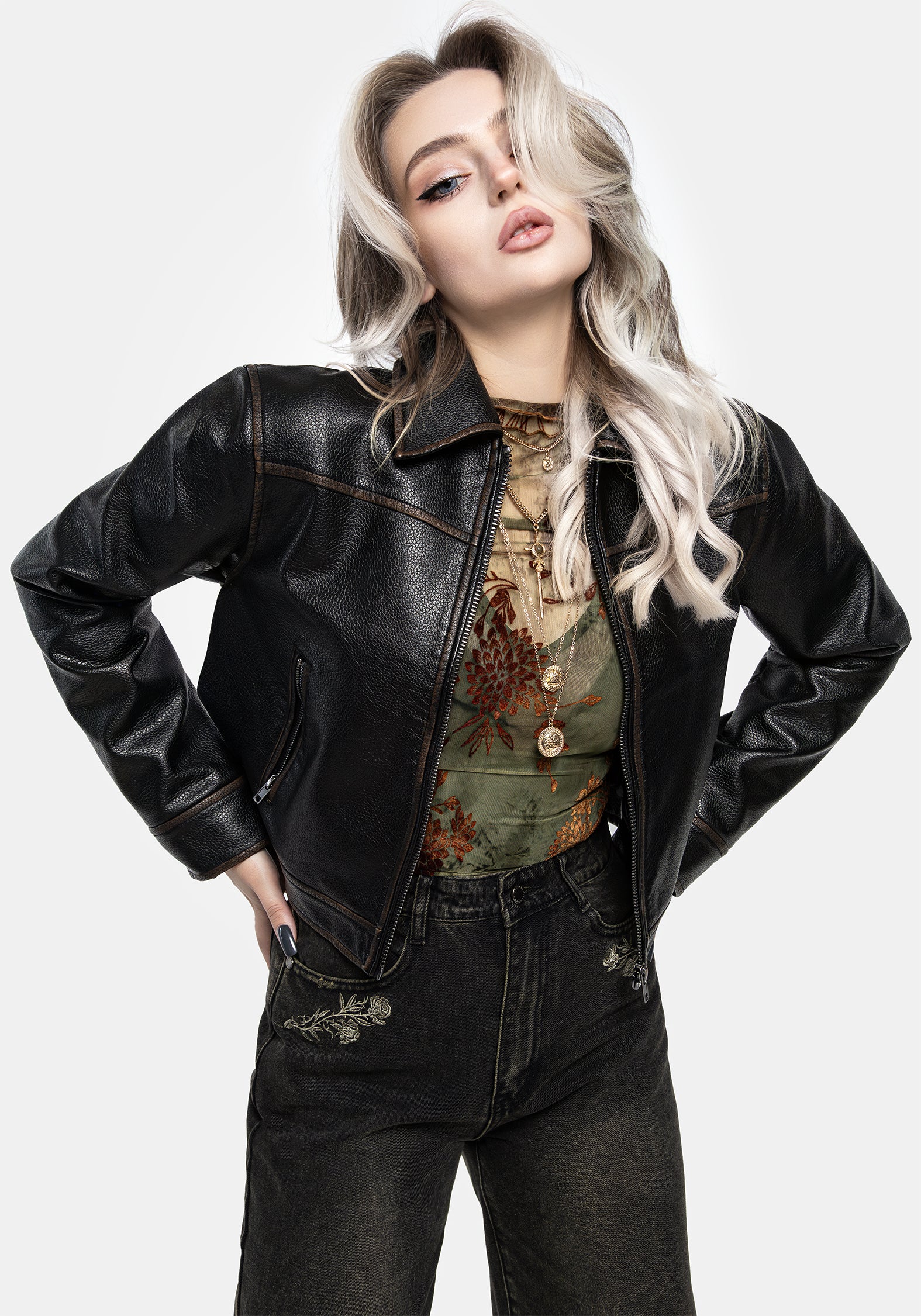 Ermania Crop Faux Leather Jacket - Image 8