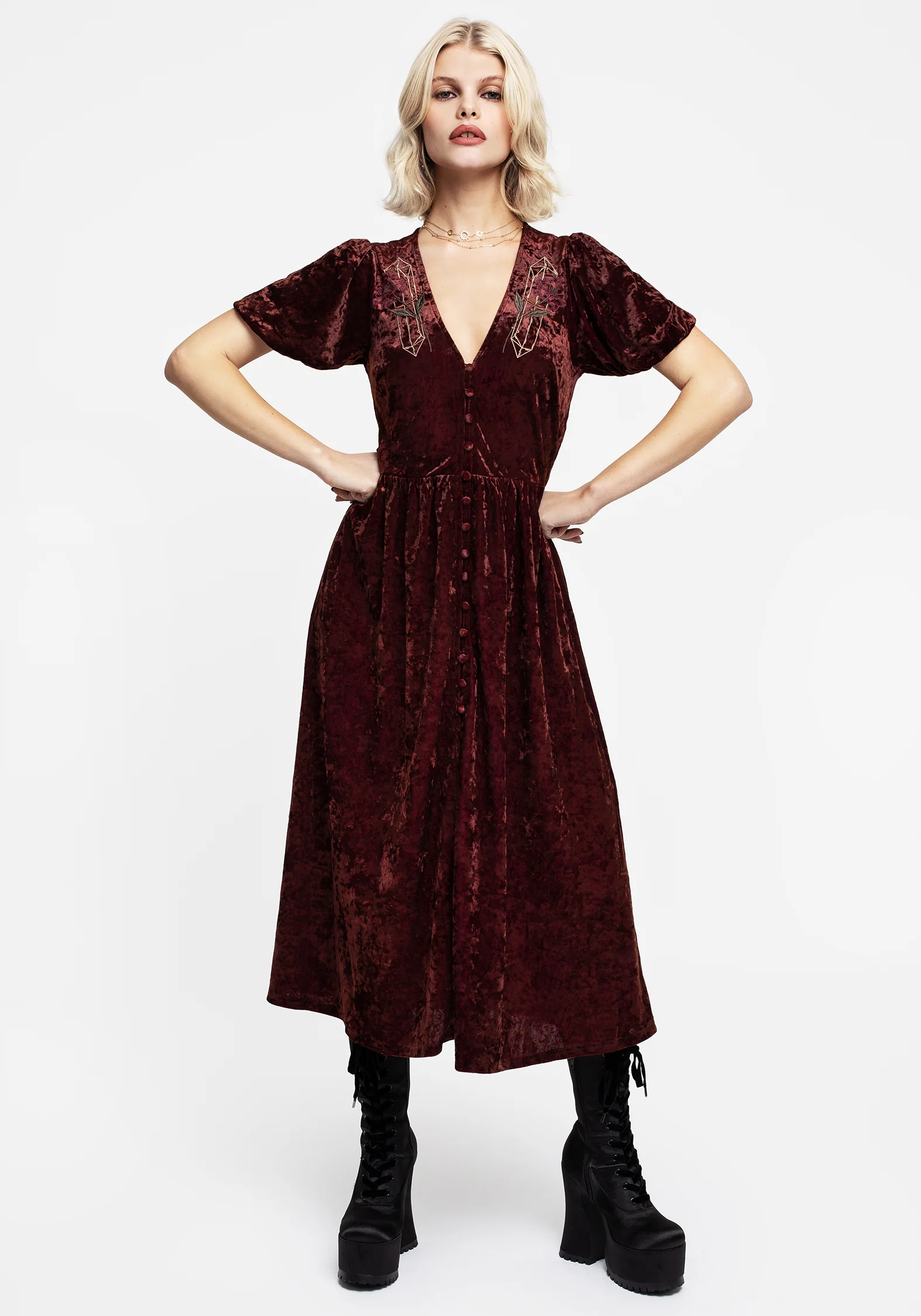 Essence Crushed Velour Button Up Midi Dress - Image 6