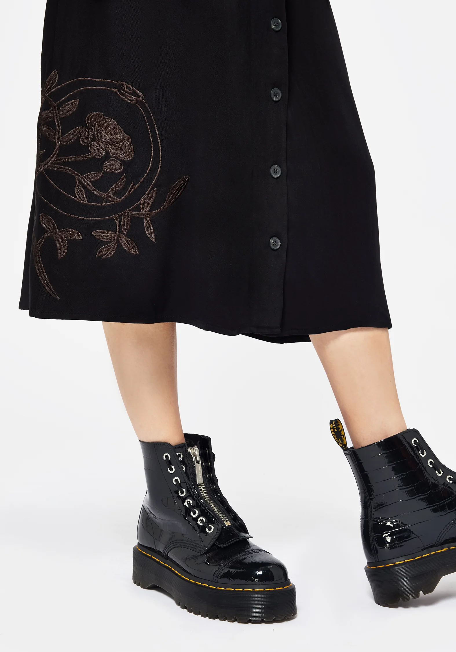 Fairfolk Floral Embroidery Tie Waist Button Down Midi Shirt Dress - Image 5