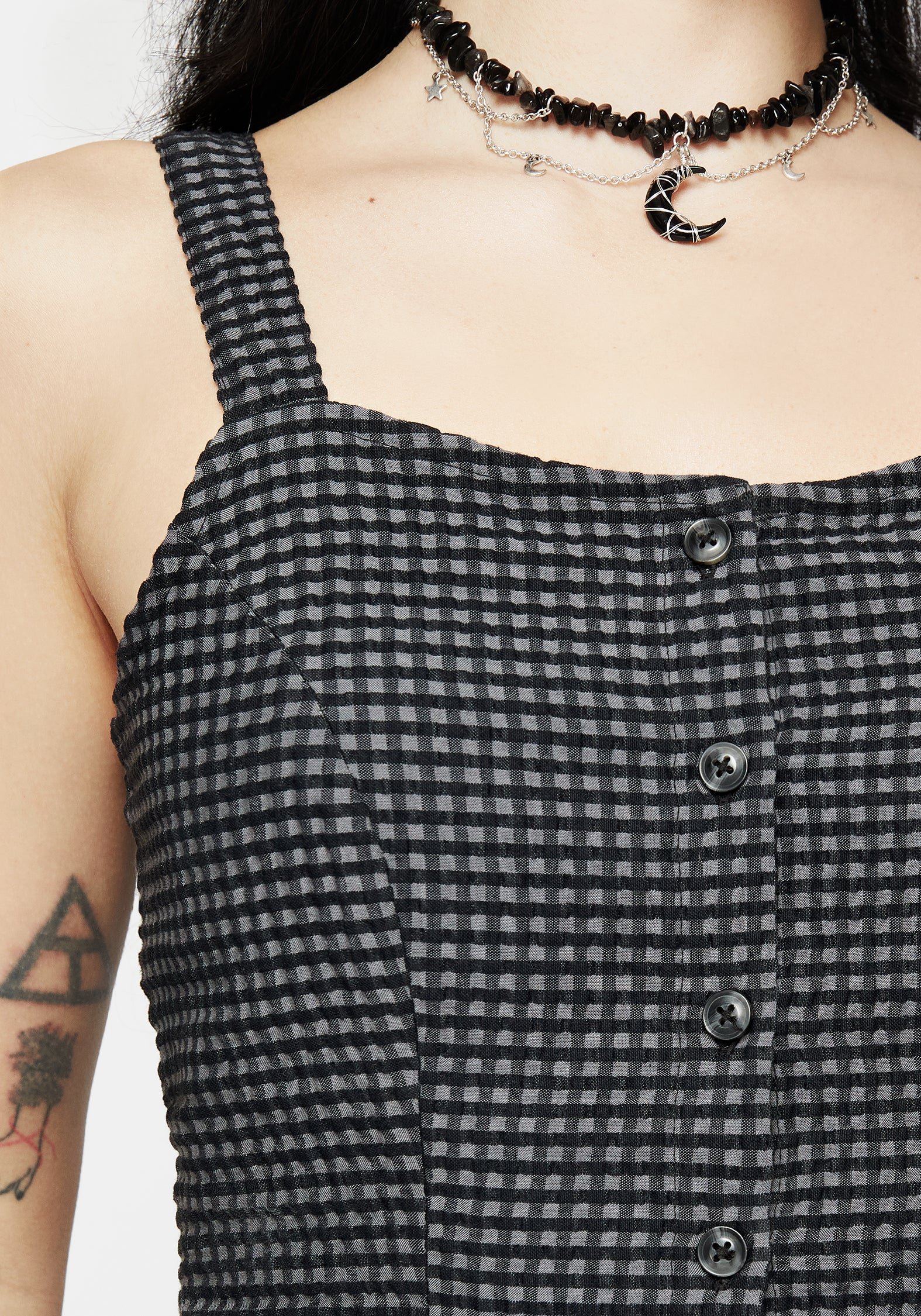 Faythe Cotton Check Button Up Cami Top - Image 2