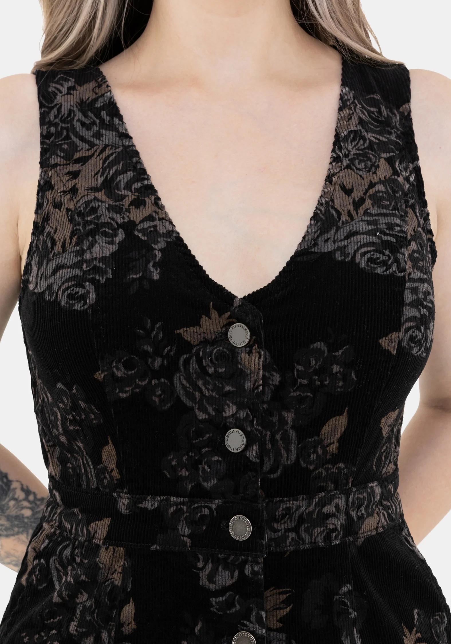 Fleur Corduroy Deep V Neck Floral Print Mini Dress - Image 2