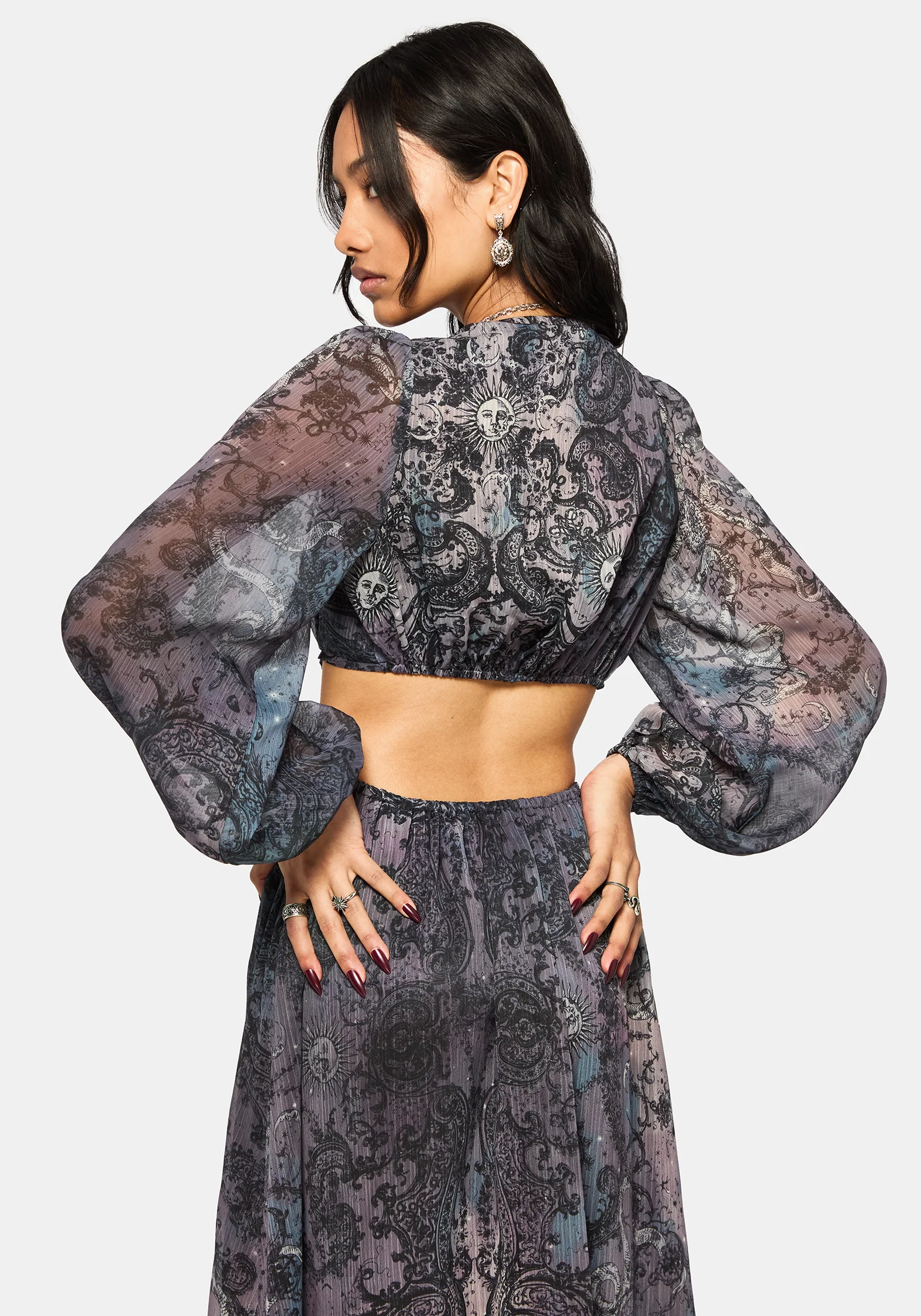 Gaia Celestial Print Chiffon Maxi Dress - Image 2