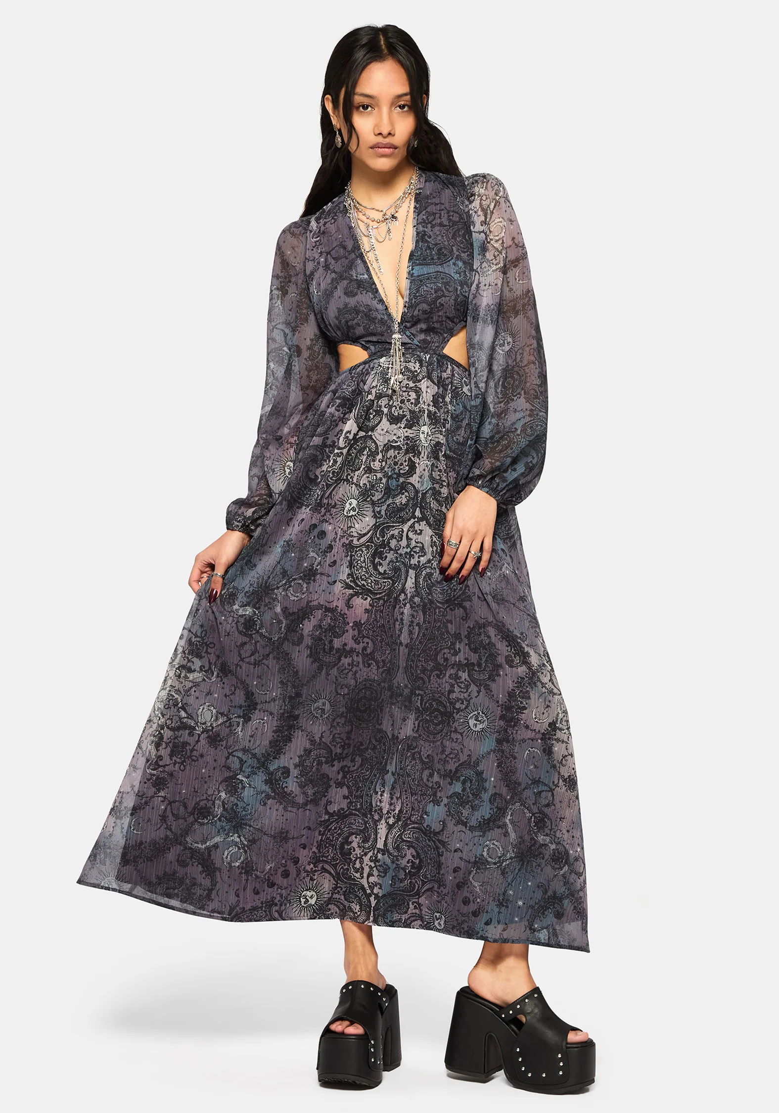 Gaia Celestial Print Chiffon Maxi Dress - Image 6