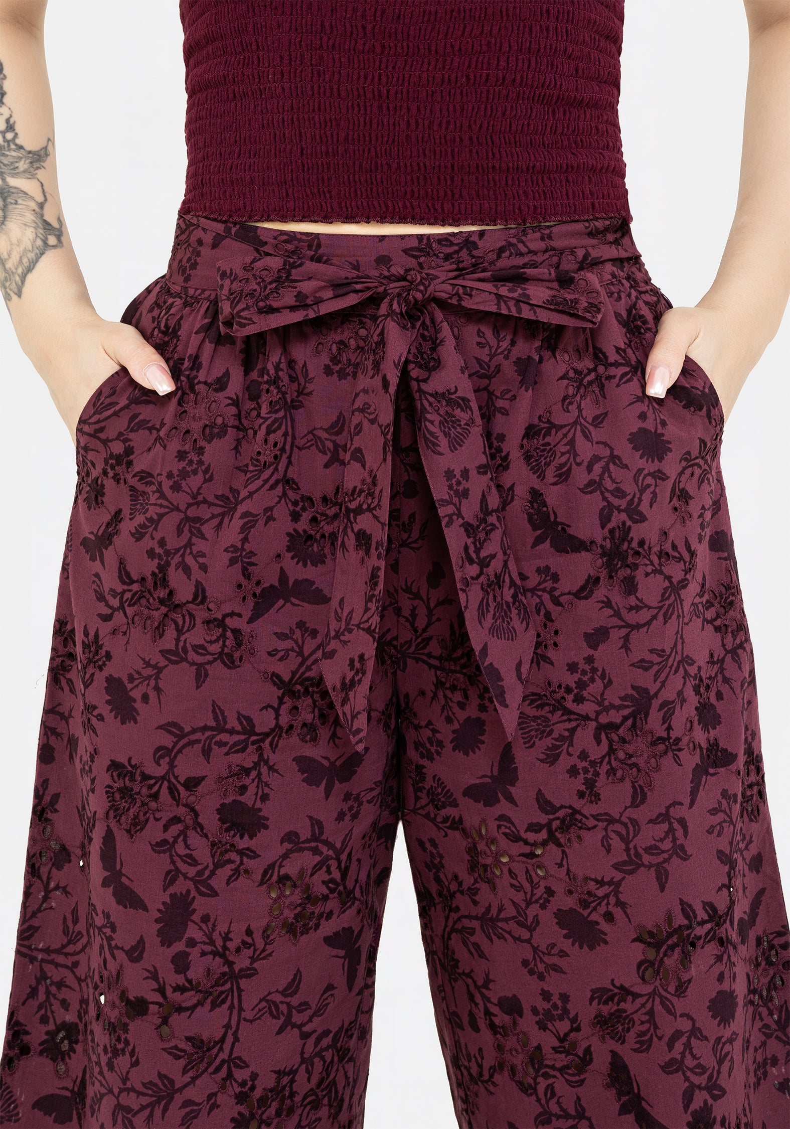 Morgana Cotton Broderie Tie Waist Culottes - Image 2