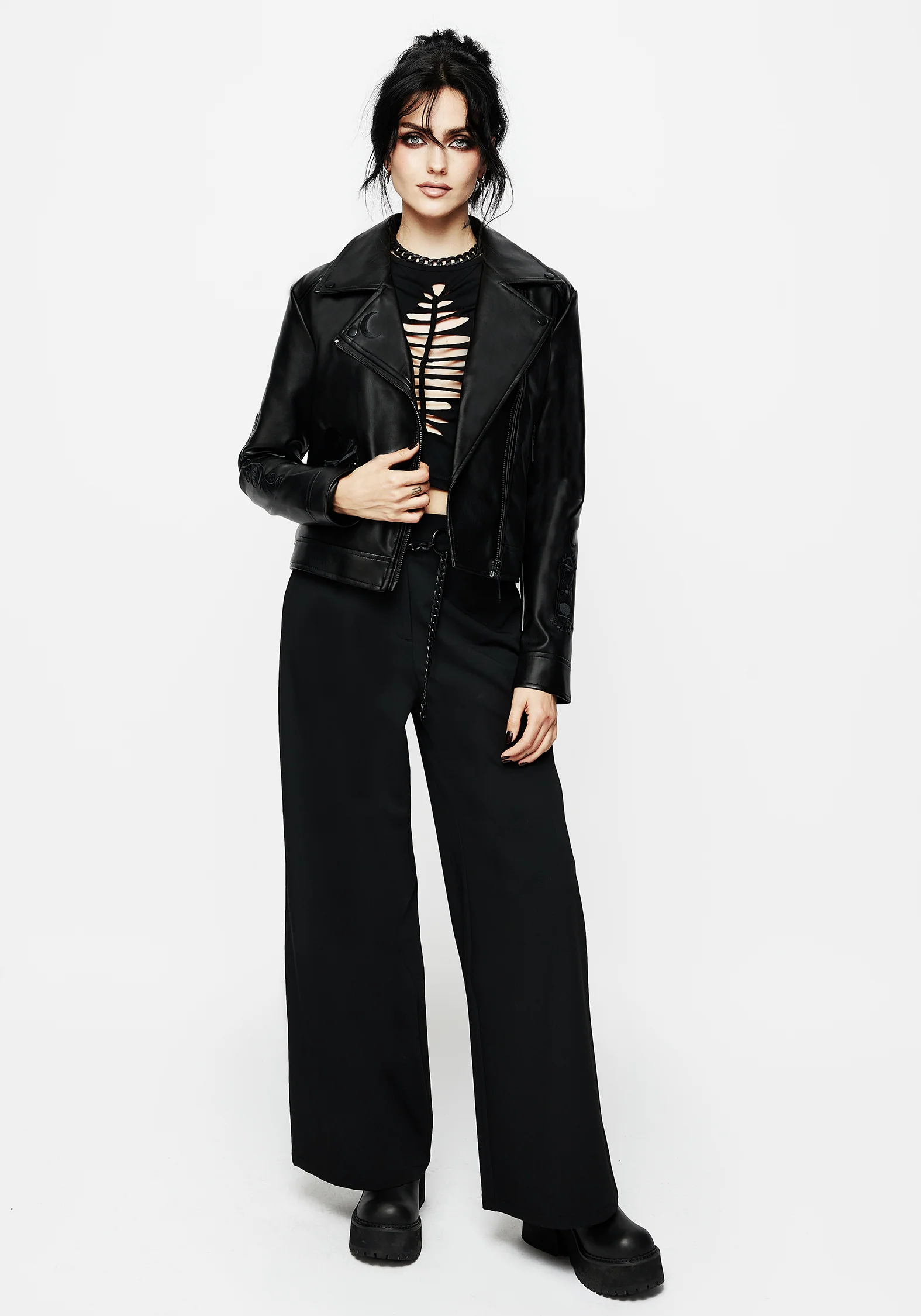 Mori Embroidered Faux Leather Jacket - Image 5