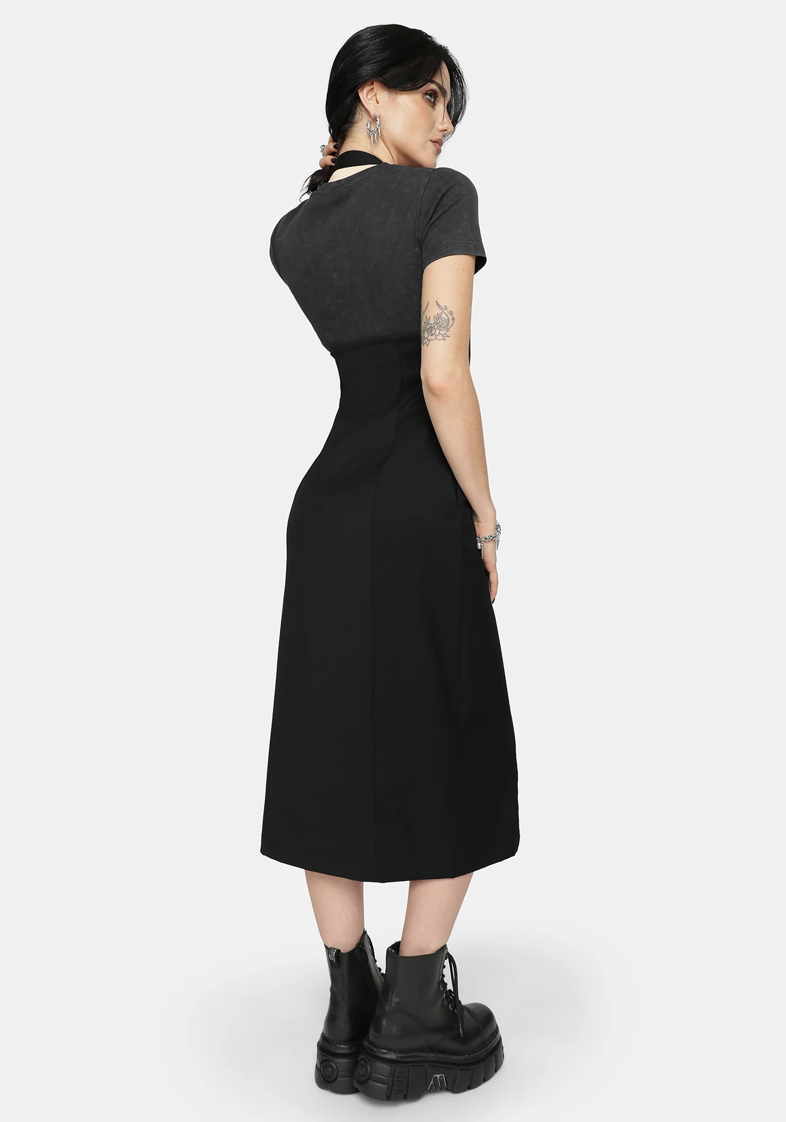 New Age Halter Neck Pinafore Midi Dress - Black - Image 3