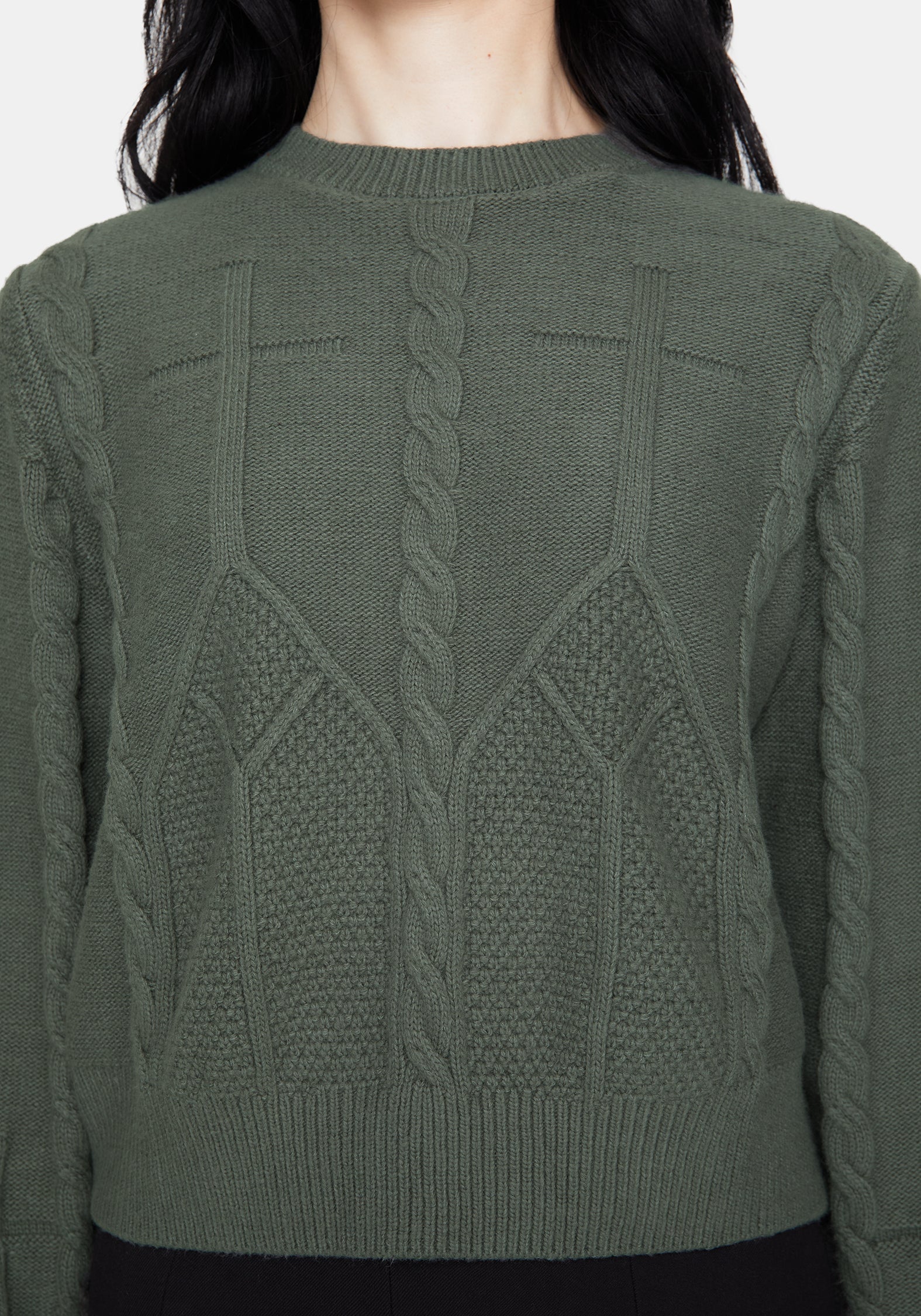 Noir Cotton Gothic Arch Cropped Cable Knit Jumper - Image 2