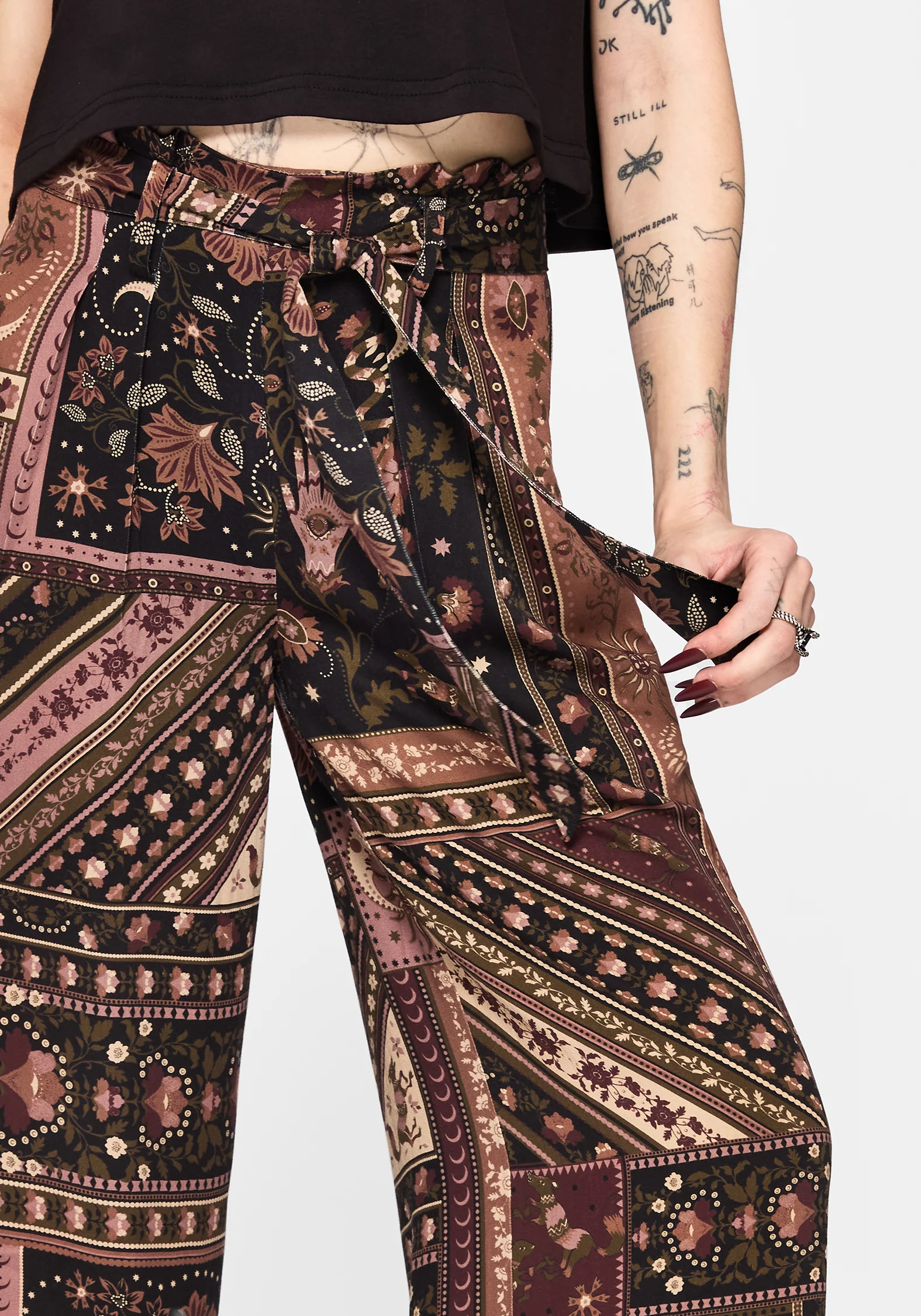 Nola Folk Patchwork Print Paperbag Culotte - Image 4