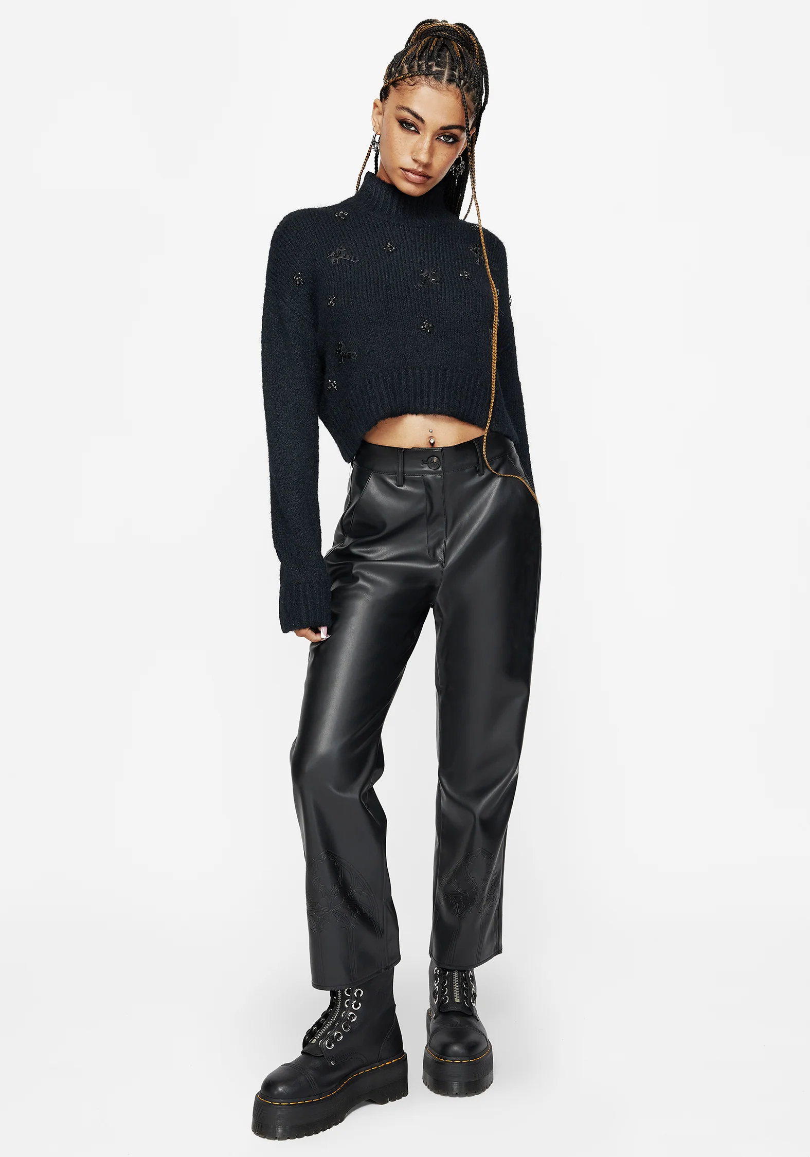 Phantom Cotton Embellished Cross Crop Sweater - Image 5