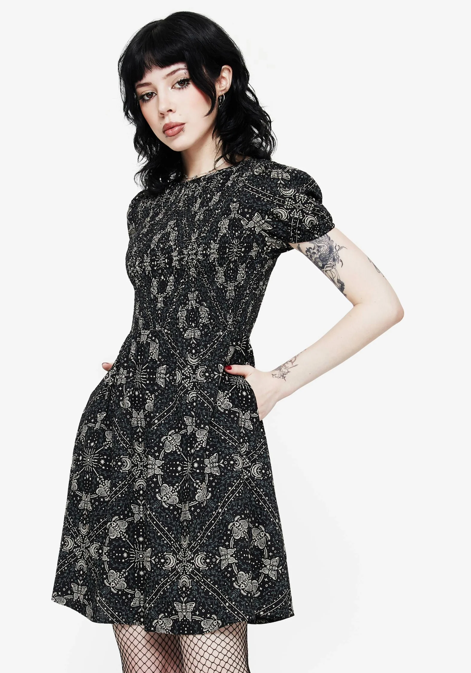 Poem Moth Printed Puff Sleeve Mini Dress - Image 5
