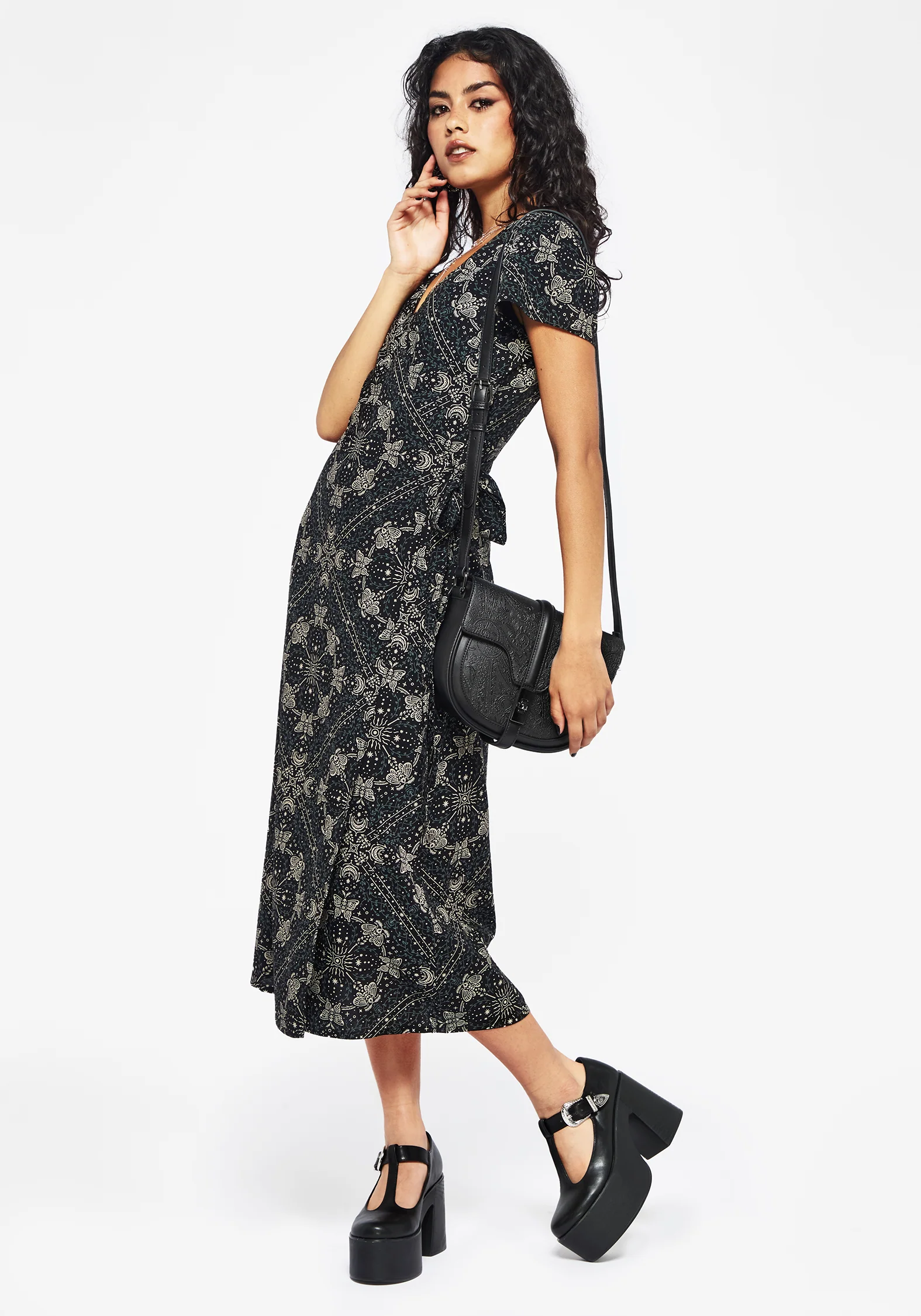 Poem Moth Printed Wrap Midi Dress - Image 6