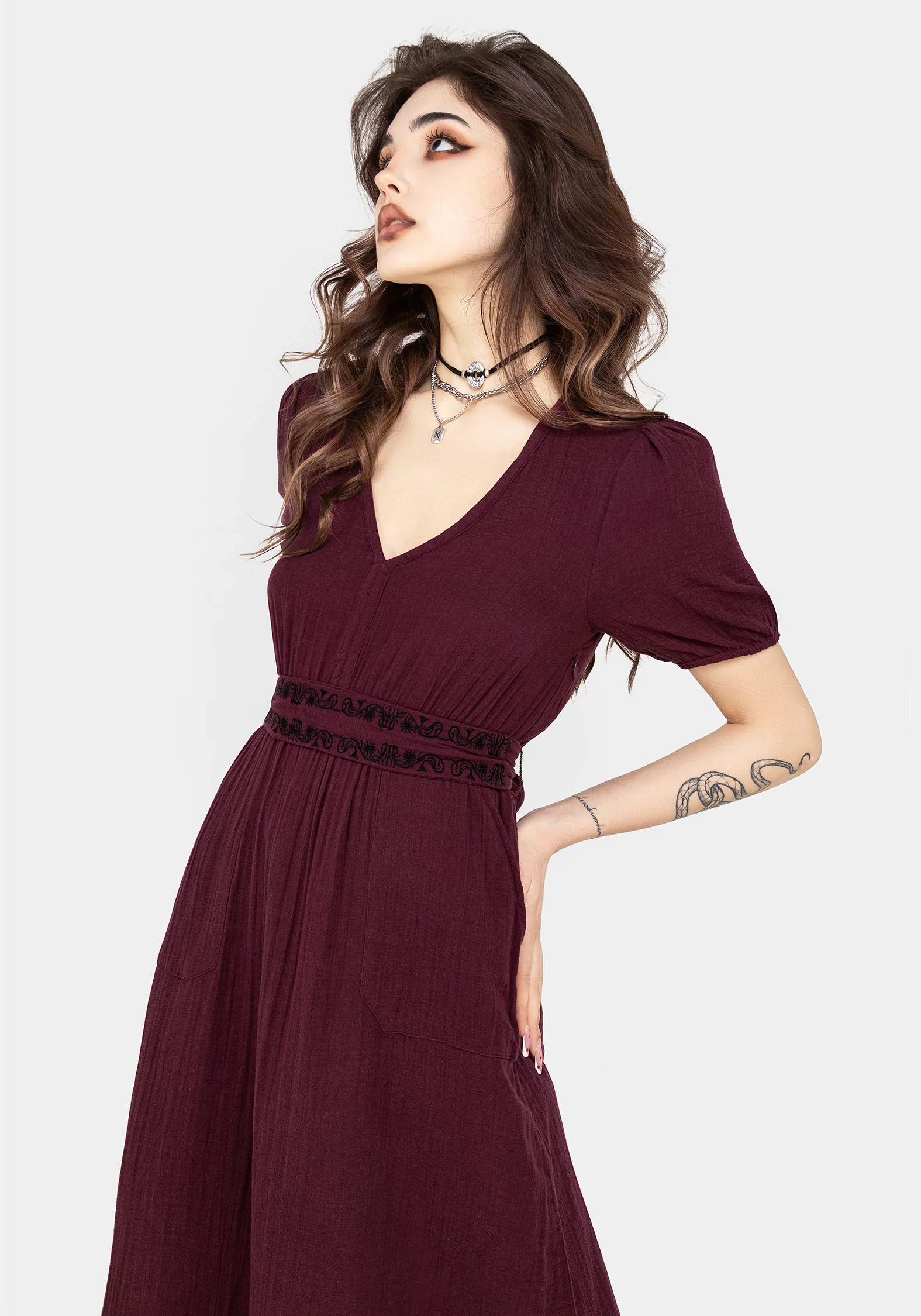 Poultice Embroidered Cotton Midi Dress - Image 5
