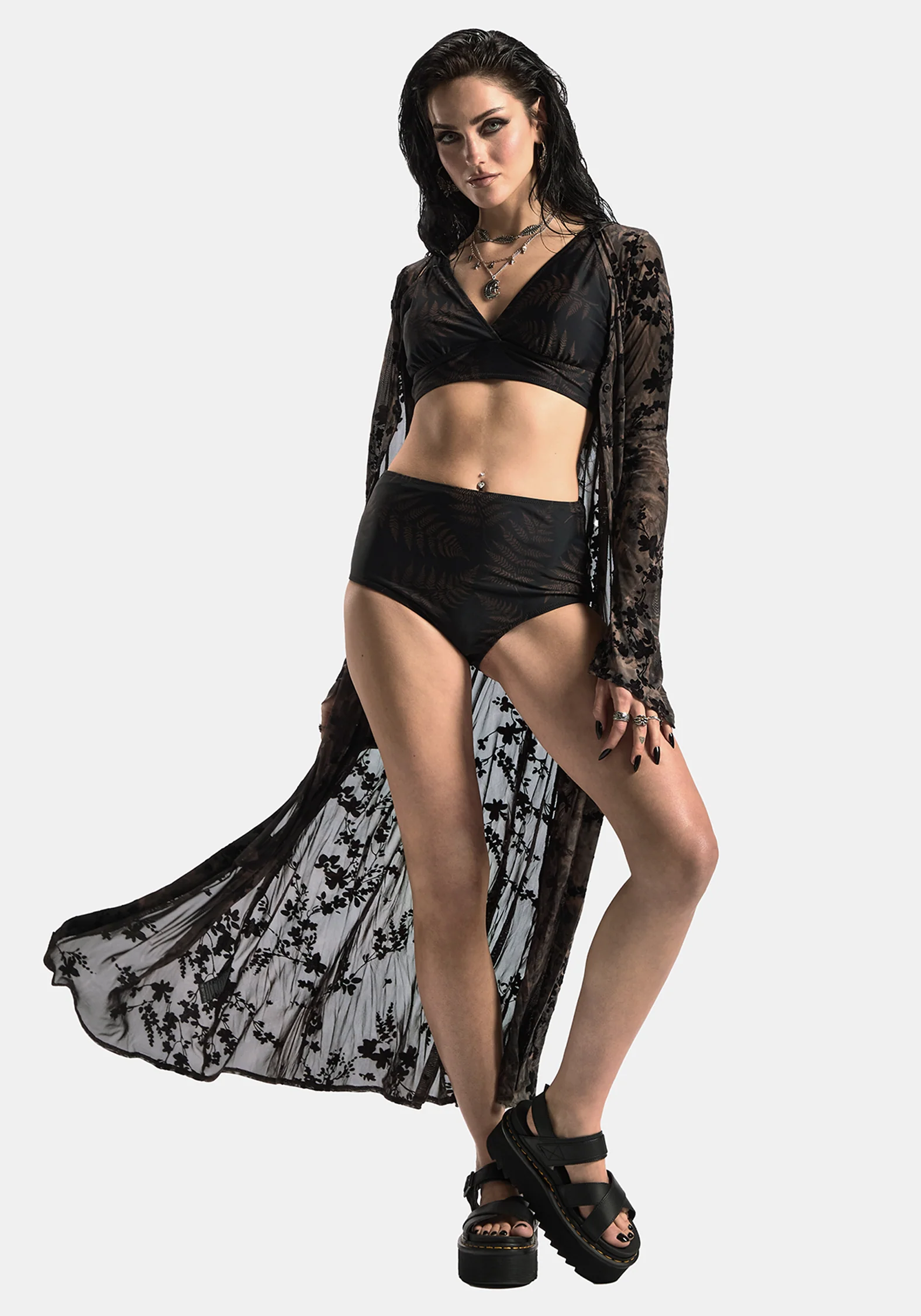 Ruin Fern Printed Wrap Bikini Top - Brown - Image 5