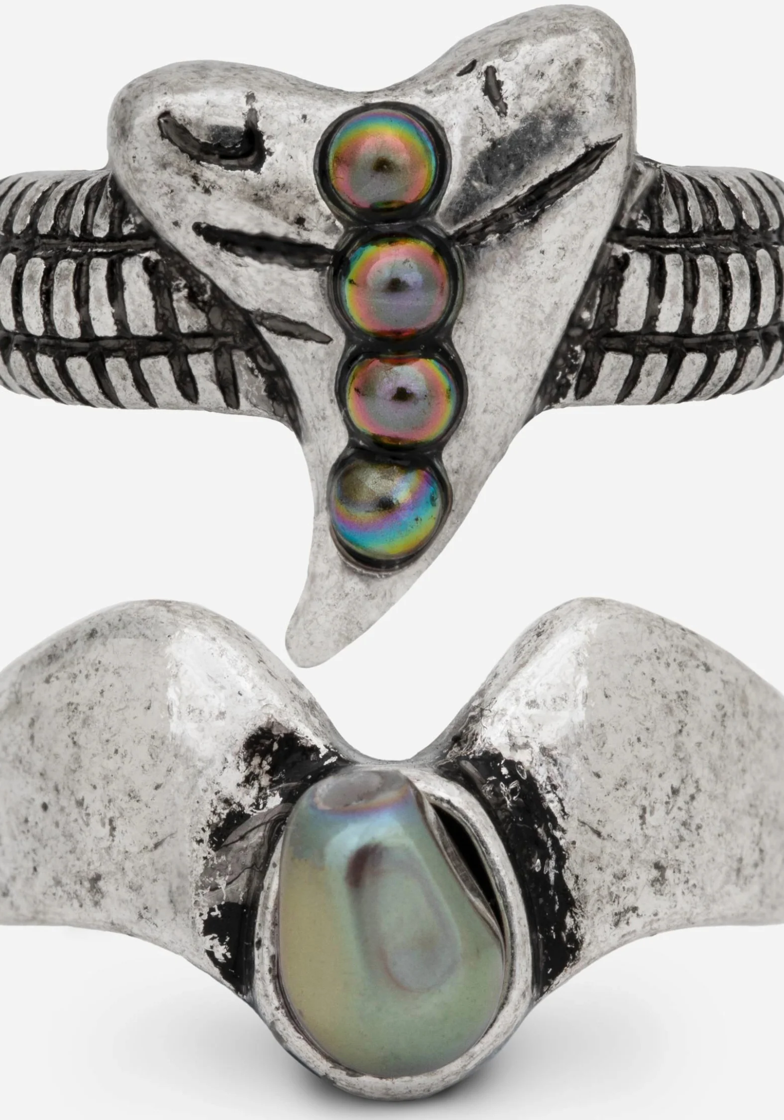 Shark Tooth Black Pearl Layered Ring Set - Image 4