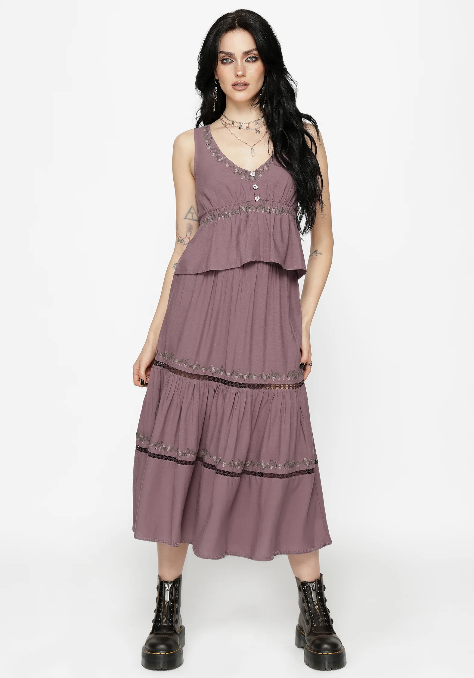 Solis Skull Embroidered Linen Midi Skirt - Image 6