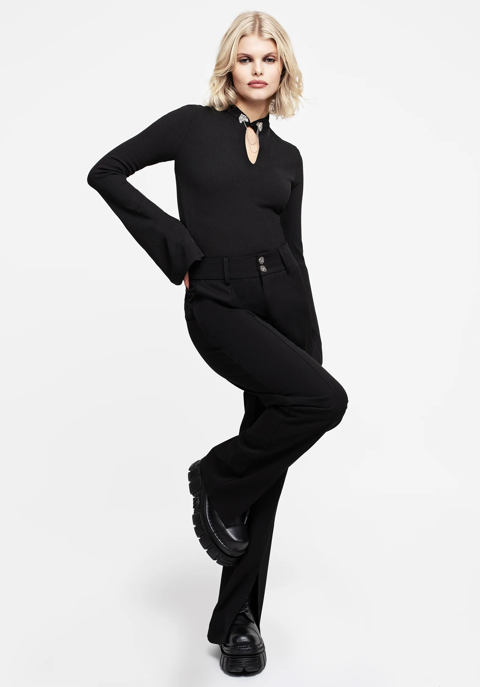 Styx Moth Choker Collar Flare Sleeve Top - Image 5