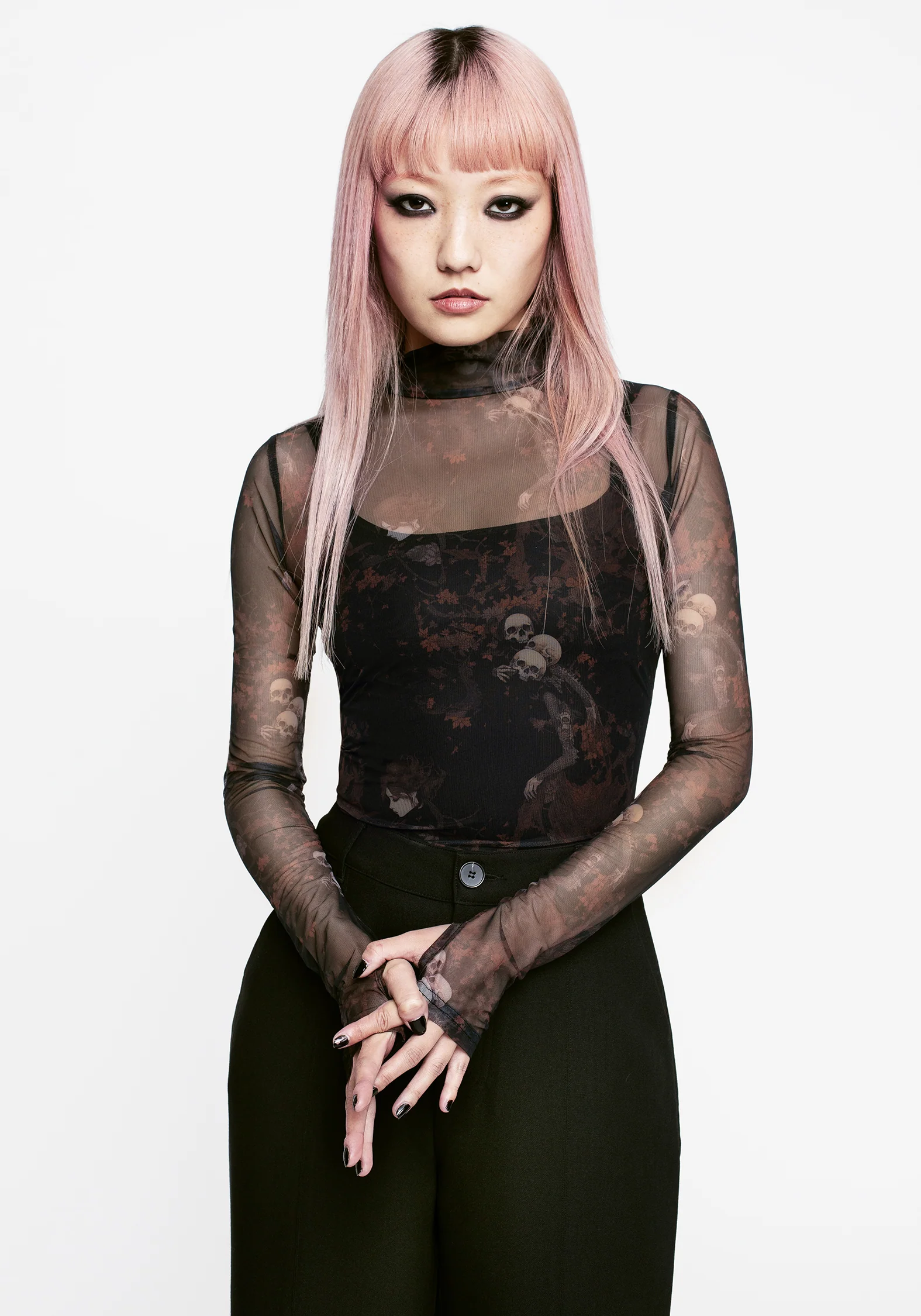 Underworld Printed Mesh High Neck Top - Image 8