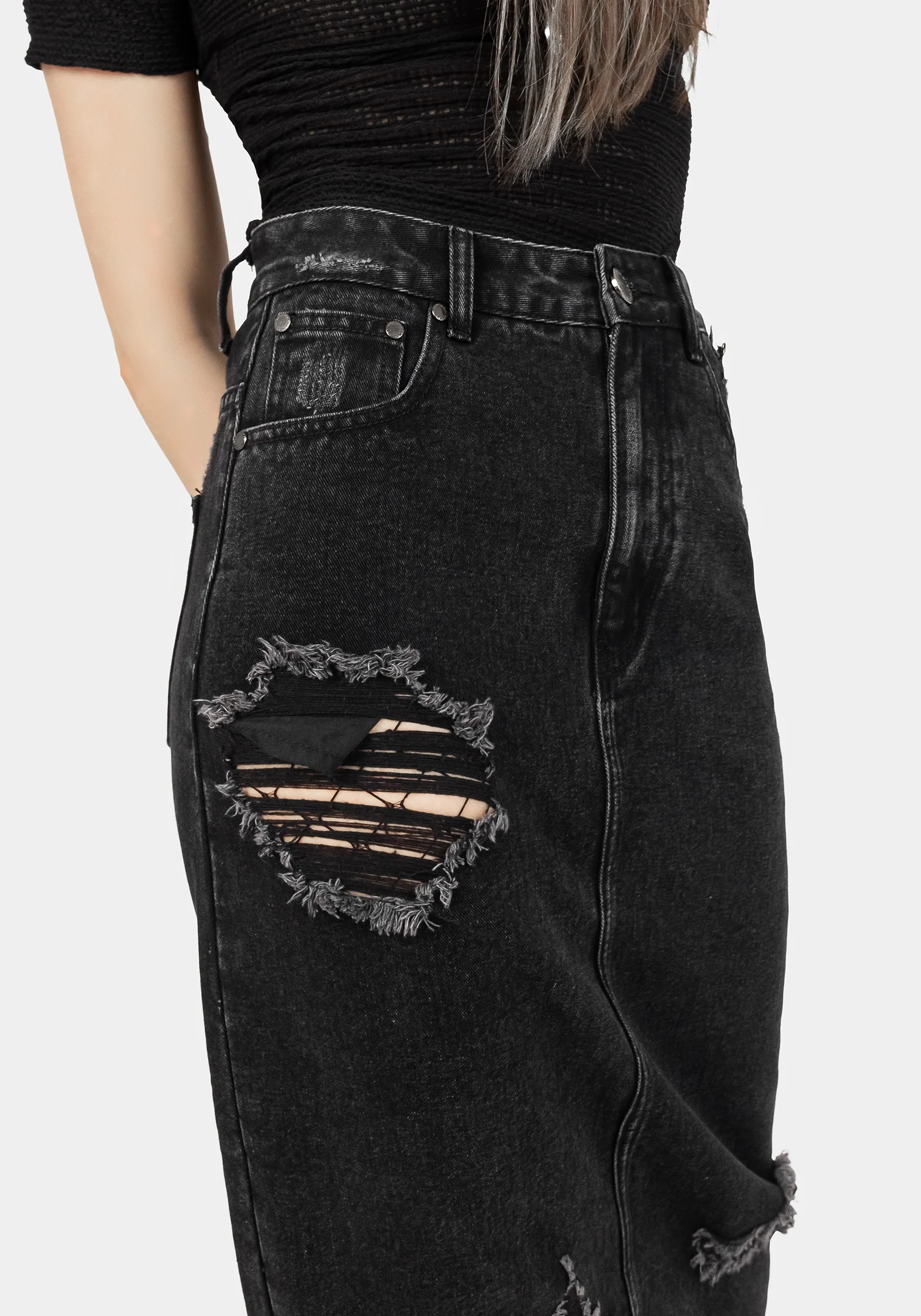 Ursula Distressed Denim Midaxi Skirt - Image 3