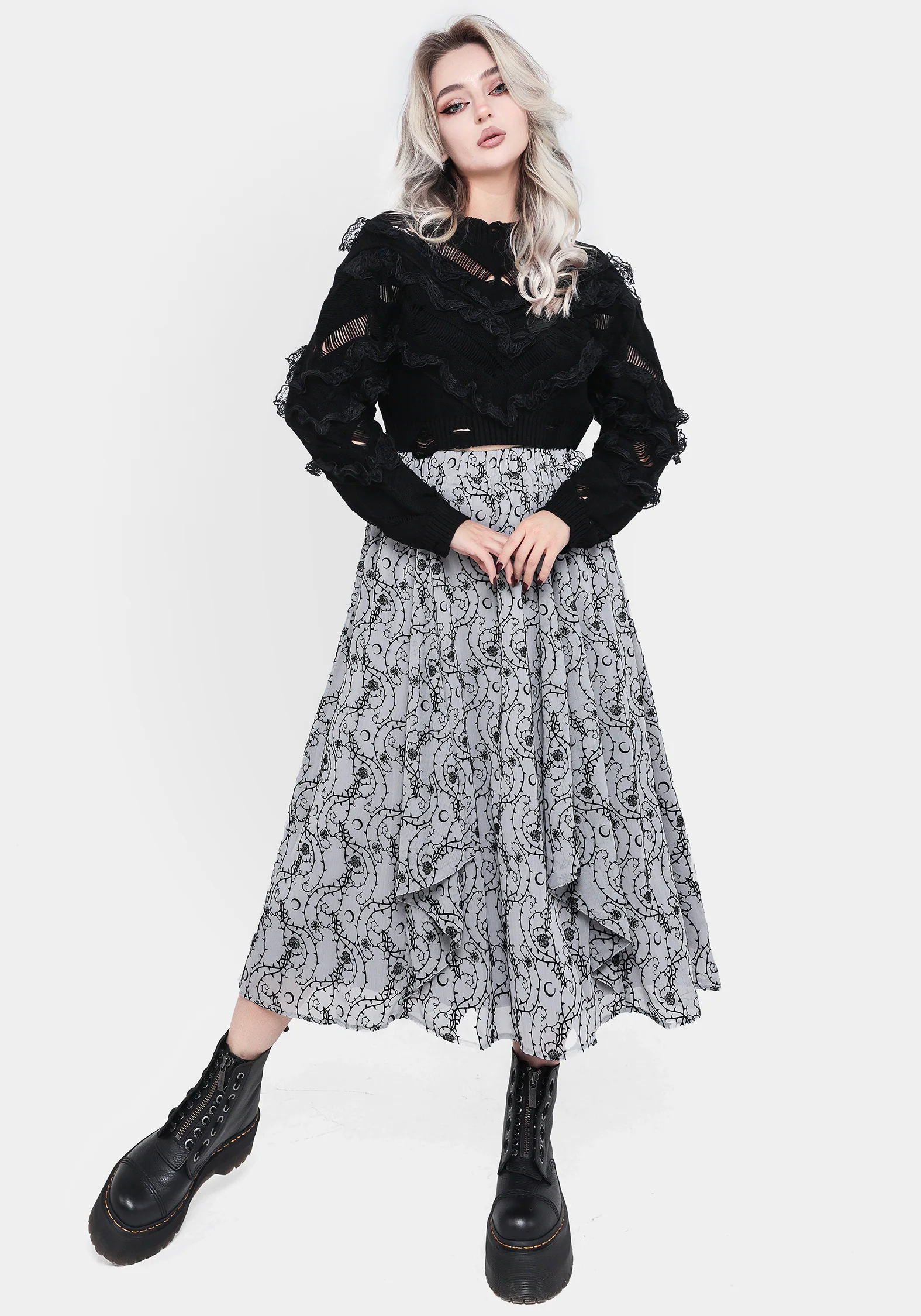 Volla Lace Ruffle Distressed Knit Crop Sweater - Image 6