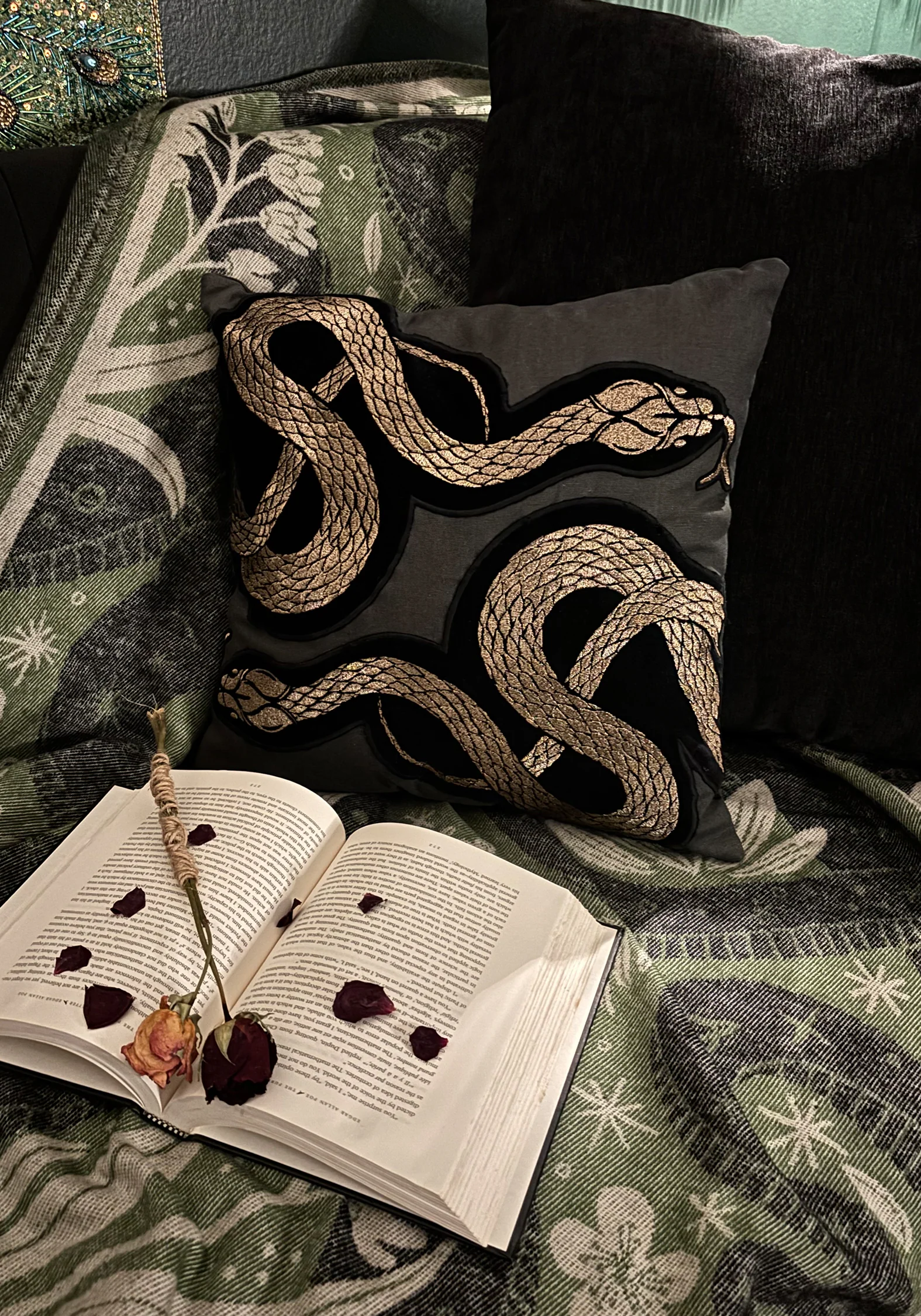 Zarina Snake Embroidered Velour Throw Cushion - Image 2